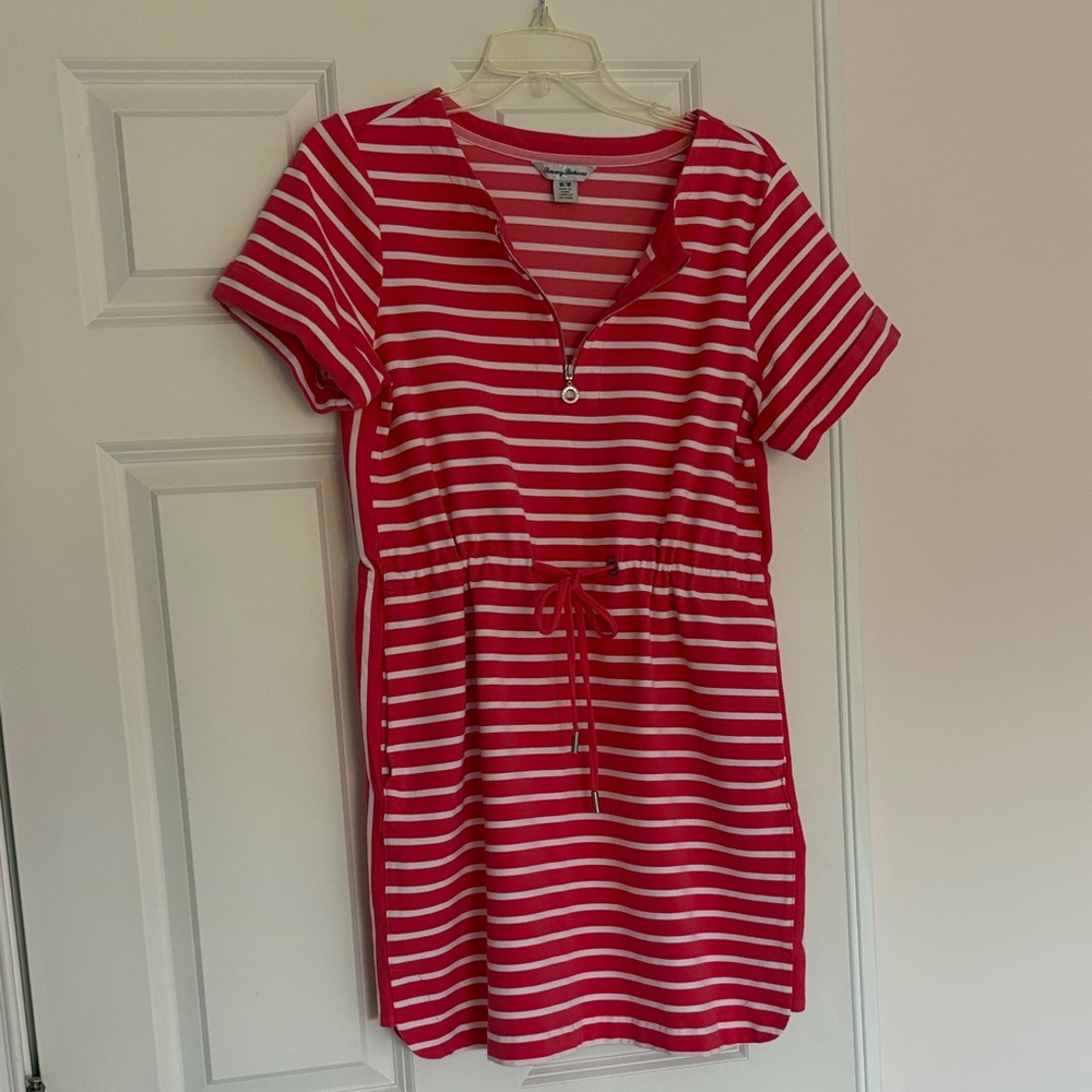 Tommy Bahama Red and White Striped Zip-Up Mini Dress